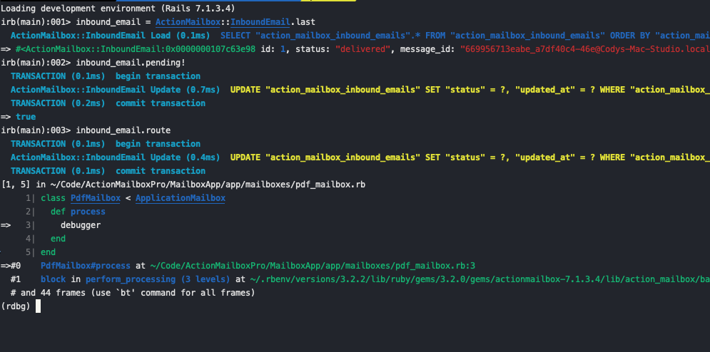 Action Mailbox debugger in Rails console